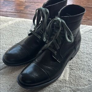 Black Ankle High Boots with Leather Material and Rounded Toe